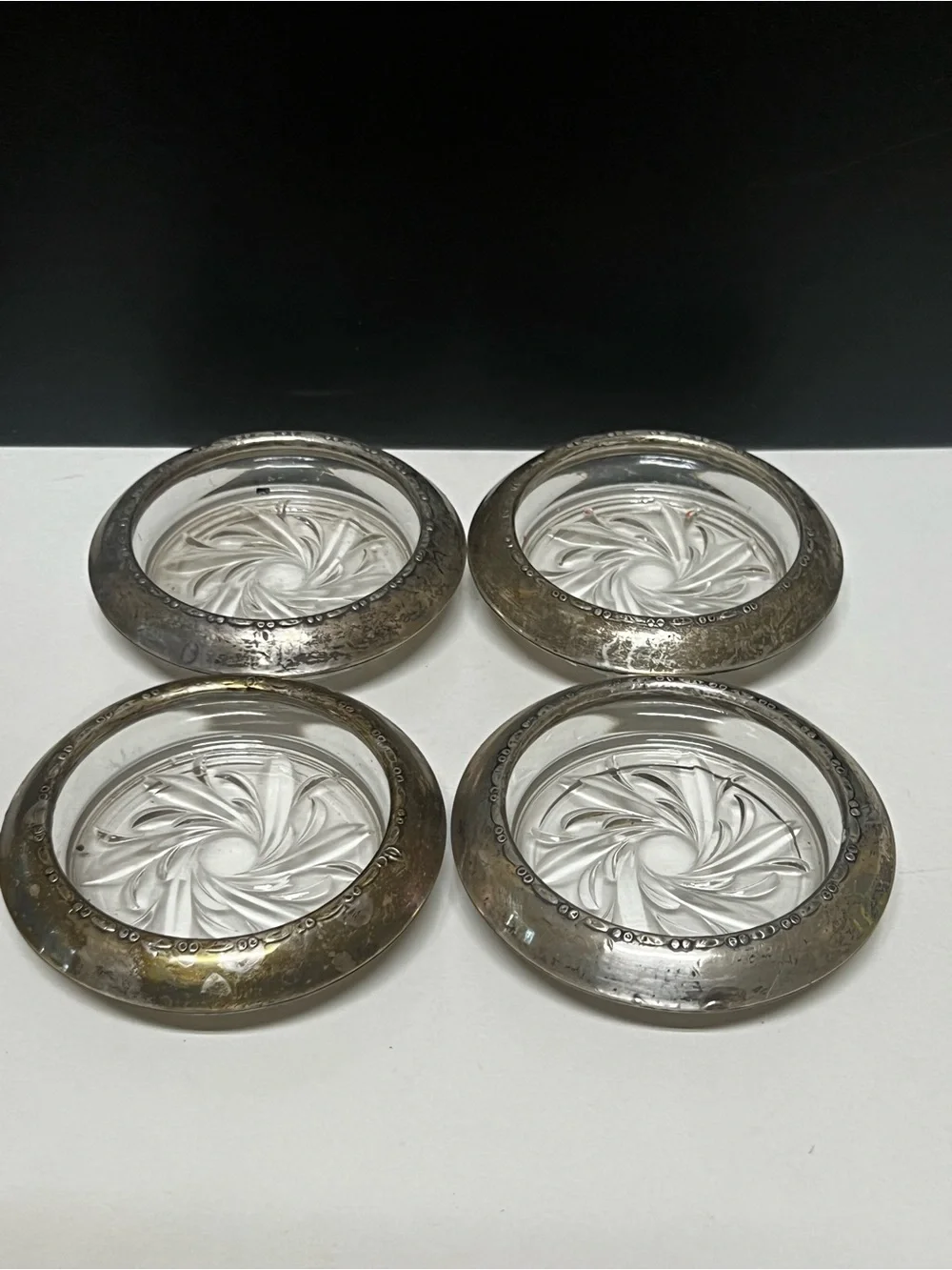 Vintage Set 4 Amston Sterling Silver Coasters